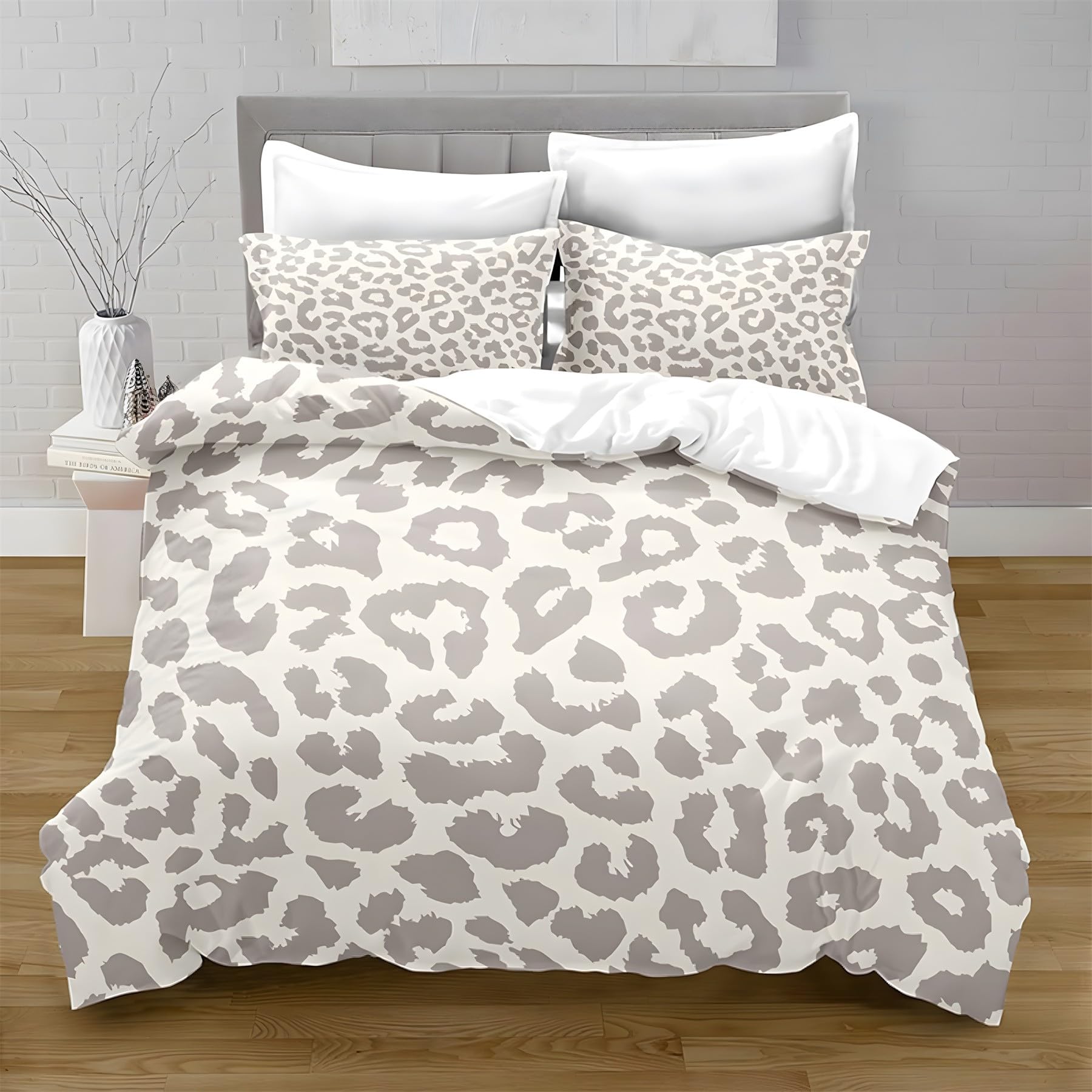 Housse de couette 90x190 gris clair microfibre léopard parure de lit enfant sans repassage