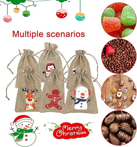 Miniatura 8 de Ewanda store 24 bolsas de arpillera de Navidad con cordones de yute, bolsas de regalo de 3.93 x 5.9 pulgadas, bolsas de lino de Navidad, bolsas de