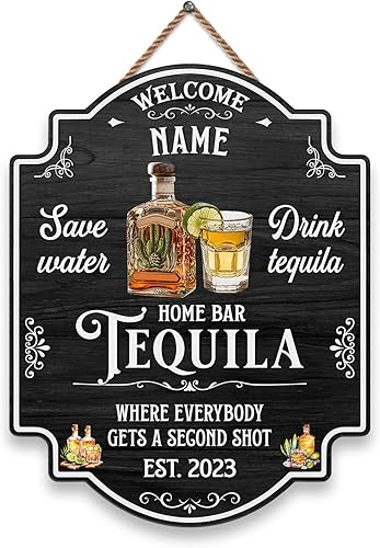 Miniatura 131 de Placa de pared de madera de bar de tequila mexicano personalizado, letrero de bar de México, letrero rústico para pub para el hogar, decoración de 01