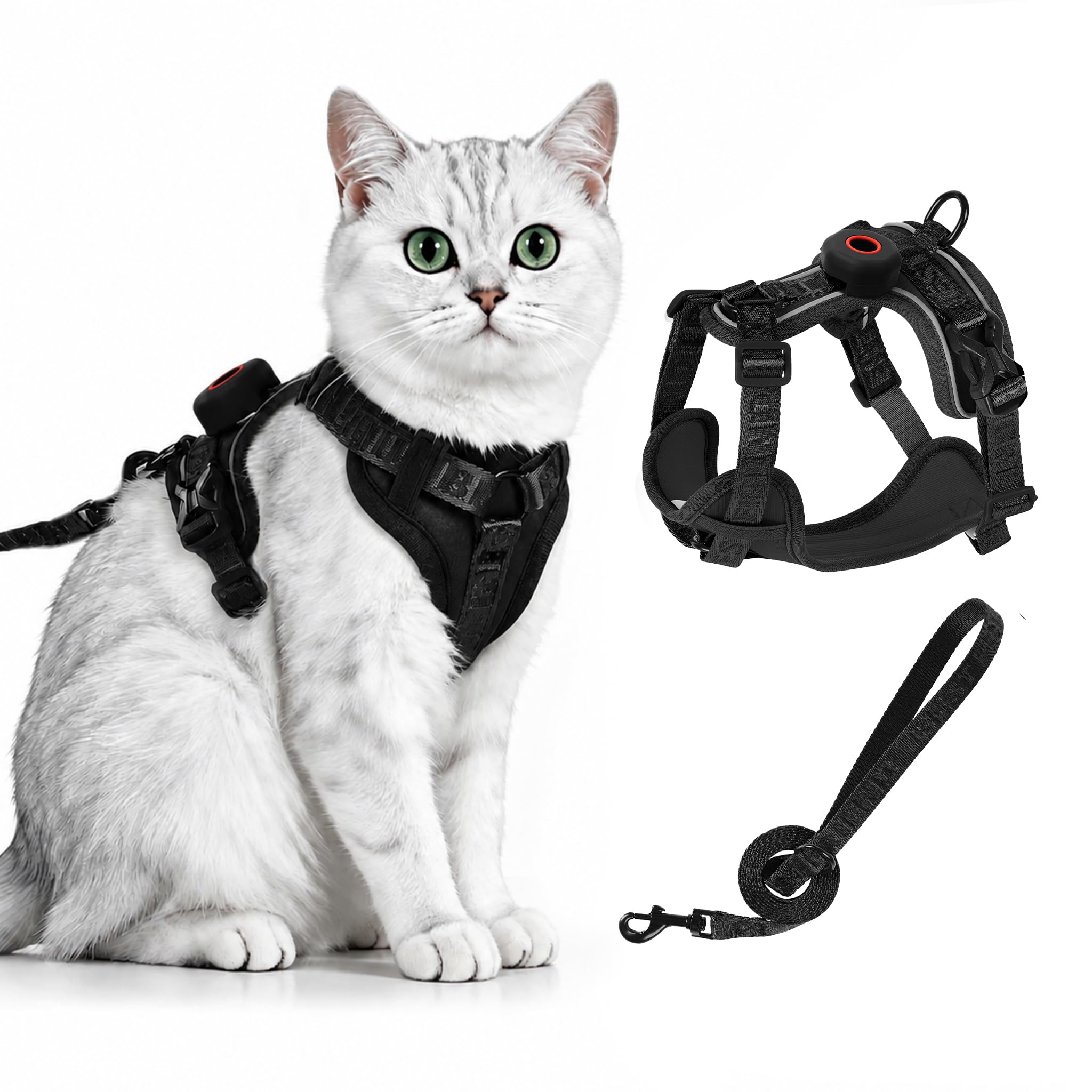 Cat Harness and Lead Set with AirTag Holder, Escape Proof Kitten Vest leash