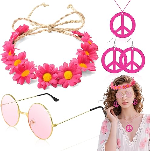 Accesorios de disfraz hippie para niña de los años 60 y 70