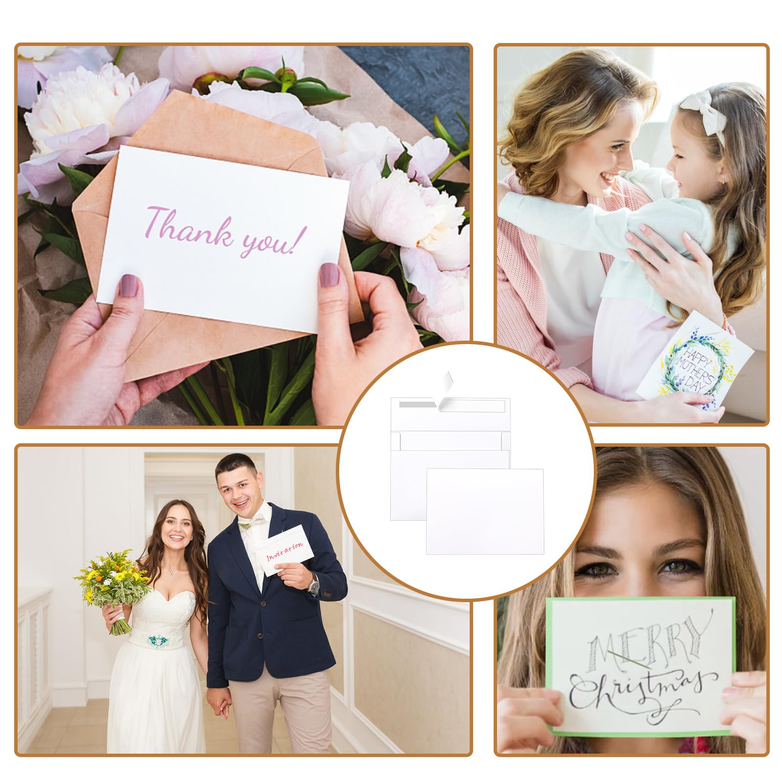 Silunkia Paquete de 100 tarjetas blancas en blanco y sobres de 4.25 x 5.5 pulgadas, cartulina desplegada pesada y sobres A2 imprimibles autosellables para tarjetas de felicitación, invitaciones de