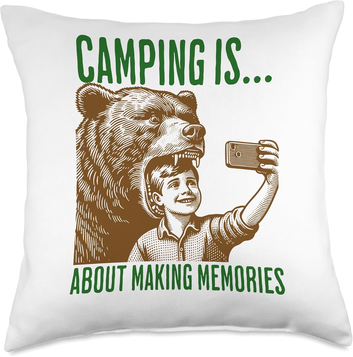 Funny Bear Attack Humor Making Memories Funny Camping Trip Throw Pillow