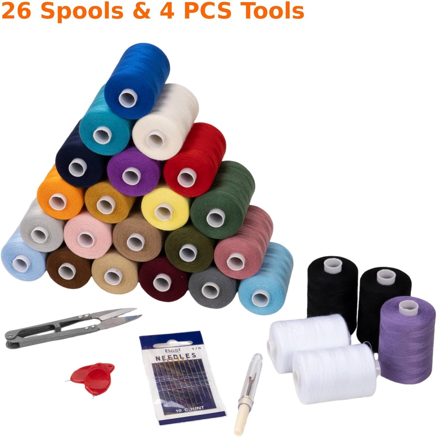 Sewing Thread, 26 Spools of Polyester Thread for Sewing Machine, 1000 yds per Roll All Purpose Polyester Sewing Thread for Beginners, Hand Stitching & Quilting - Hand Sewing Thread (Classic)