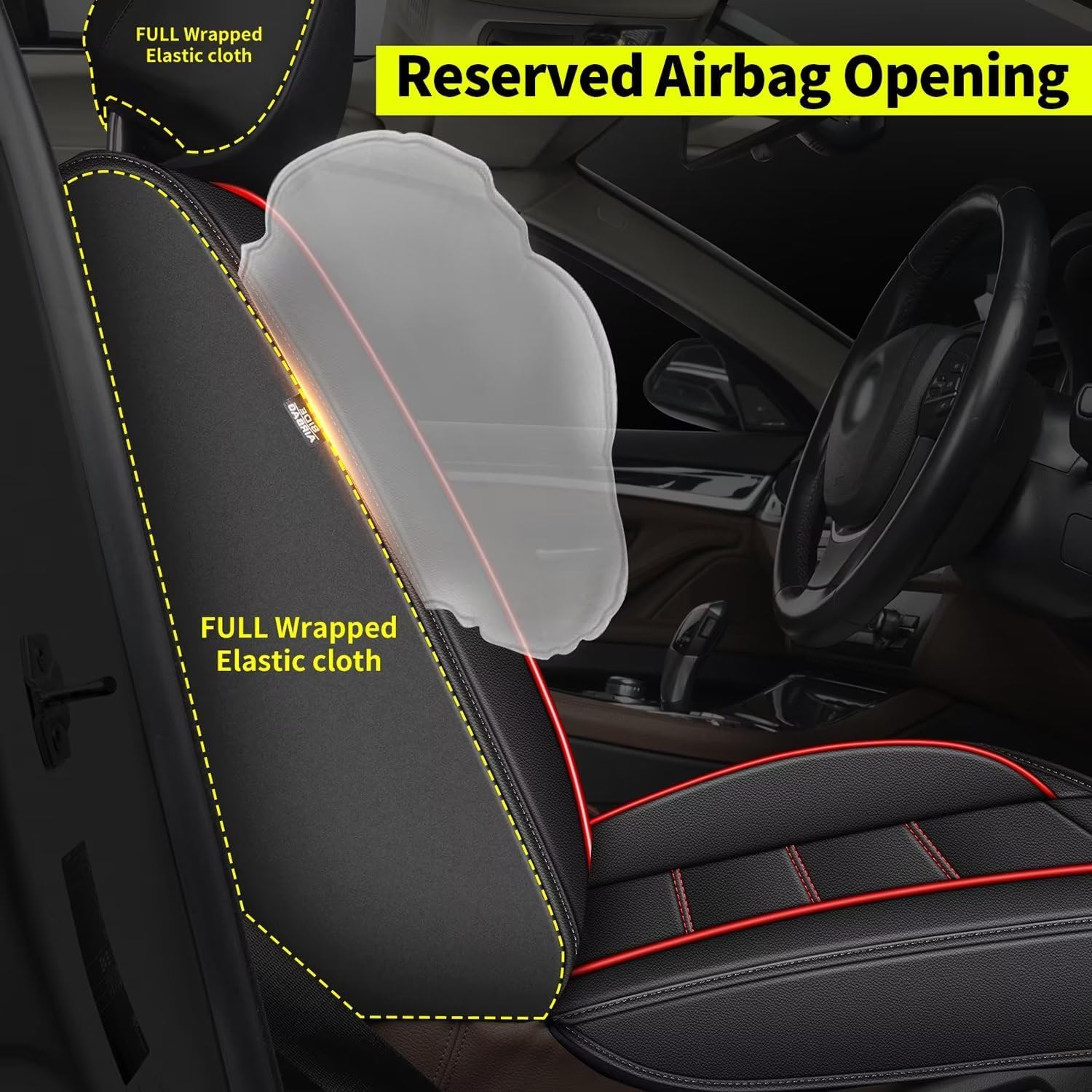 IKABEVEM Car Seat Covers Fit for Mitsubishi Outlander Sport 2011-2025 2026: Full Set Luxury Leather Automotive Seat Covers, Car Seat Protector(5 Seats, Black&Redline)