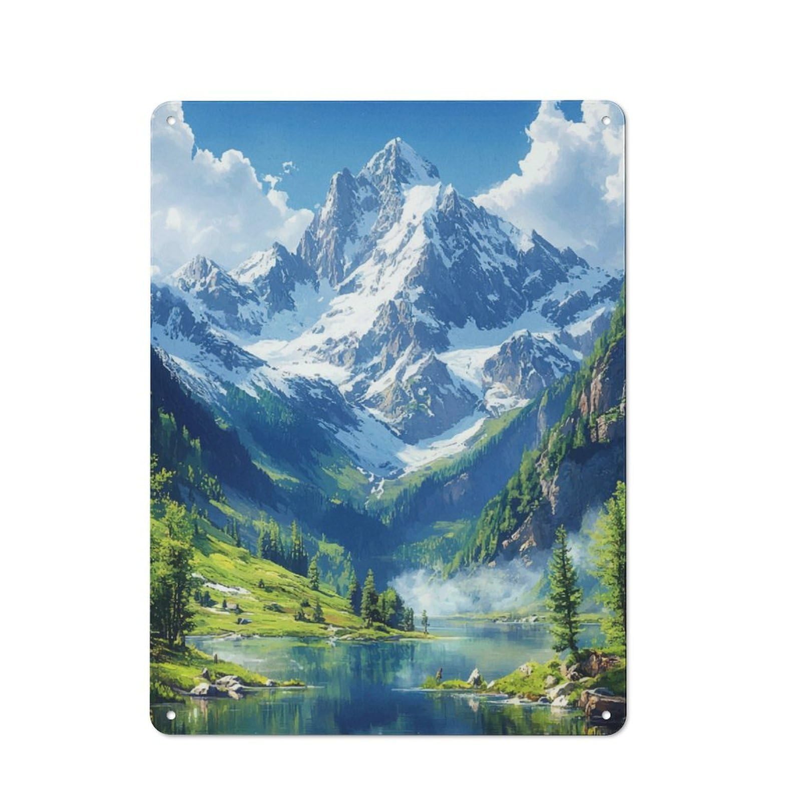 Junmoney Mountain Lake Landscape Metal Plaque 40X30cm With For Workshop Wall, Retro Decor, A New Home Gift For Collectors Of Metal Signs