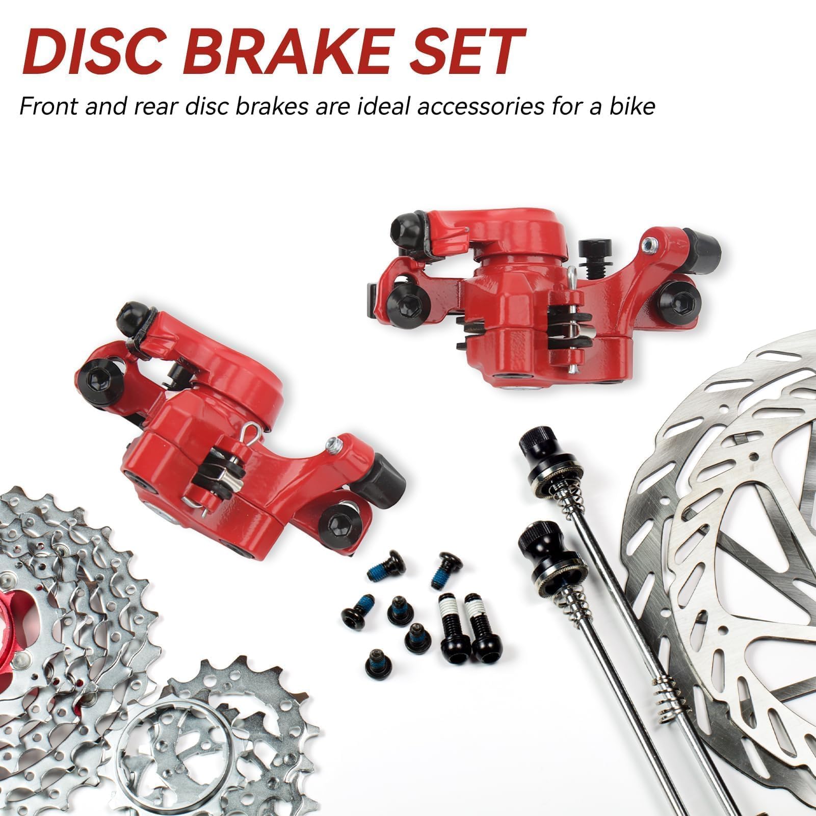 Agatige Set di Freni a Disco per Mountain Bike, Kit di Freno a Disco Pinza Anteriore e Posteriore MTB Accessori per Estrattori Cavi per Biciclette per Bici da Strada, BMX(Rosso)
