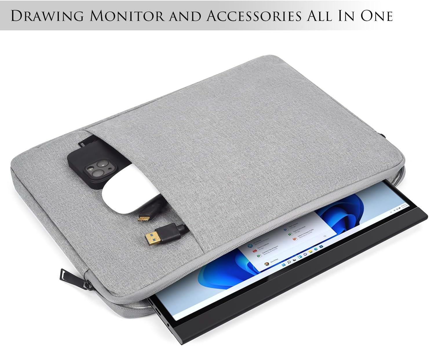 Portable Monitor Case Sleeve 18.5 Inch Compatible with Most Large 18/18.5 Inch Portable Monitor Pouch Bag with Pocket(17.5x11.8 Inch) - Image 3