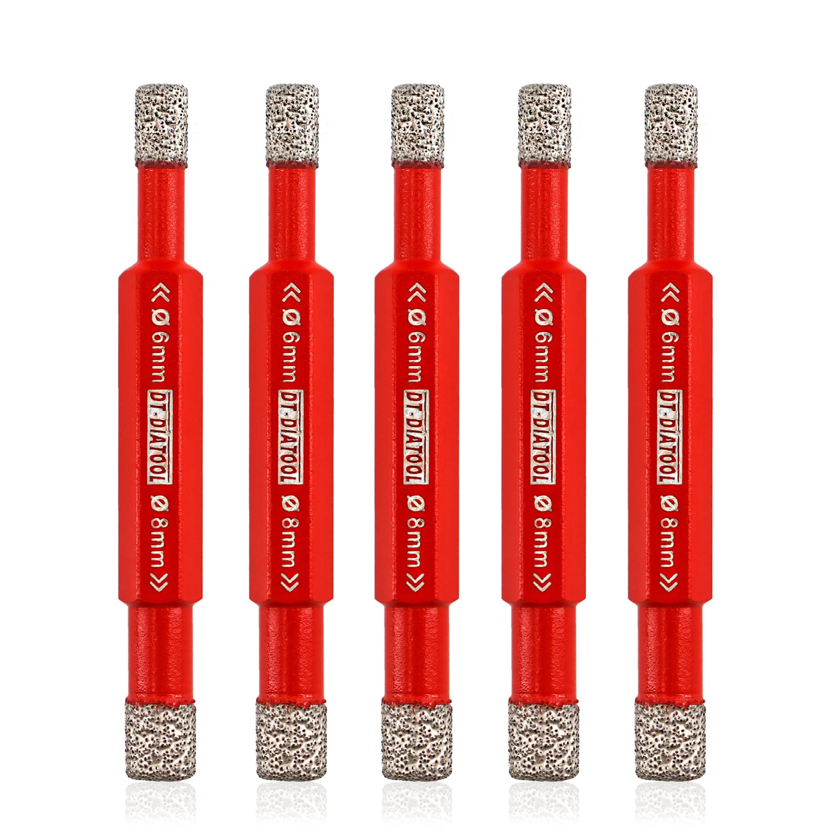 DT-DIATOOL - Set di punte diamantate per trapano in porcellana, con gambo esagonale, doppia estremità, 6-8 mm, 5 pezzi, per forare ceramica, marmo, pietra artificiale, granito