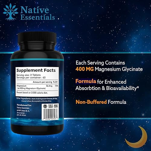 Miniatura 4 de Suplemento de glicinato de magnesio de 400 mg, magnesio de alta absorción para dormir, relajación, salud cardíaca, densidad ósea y apoyo muscular.