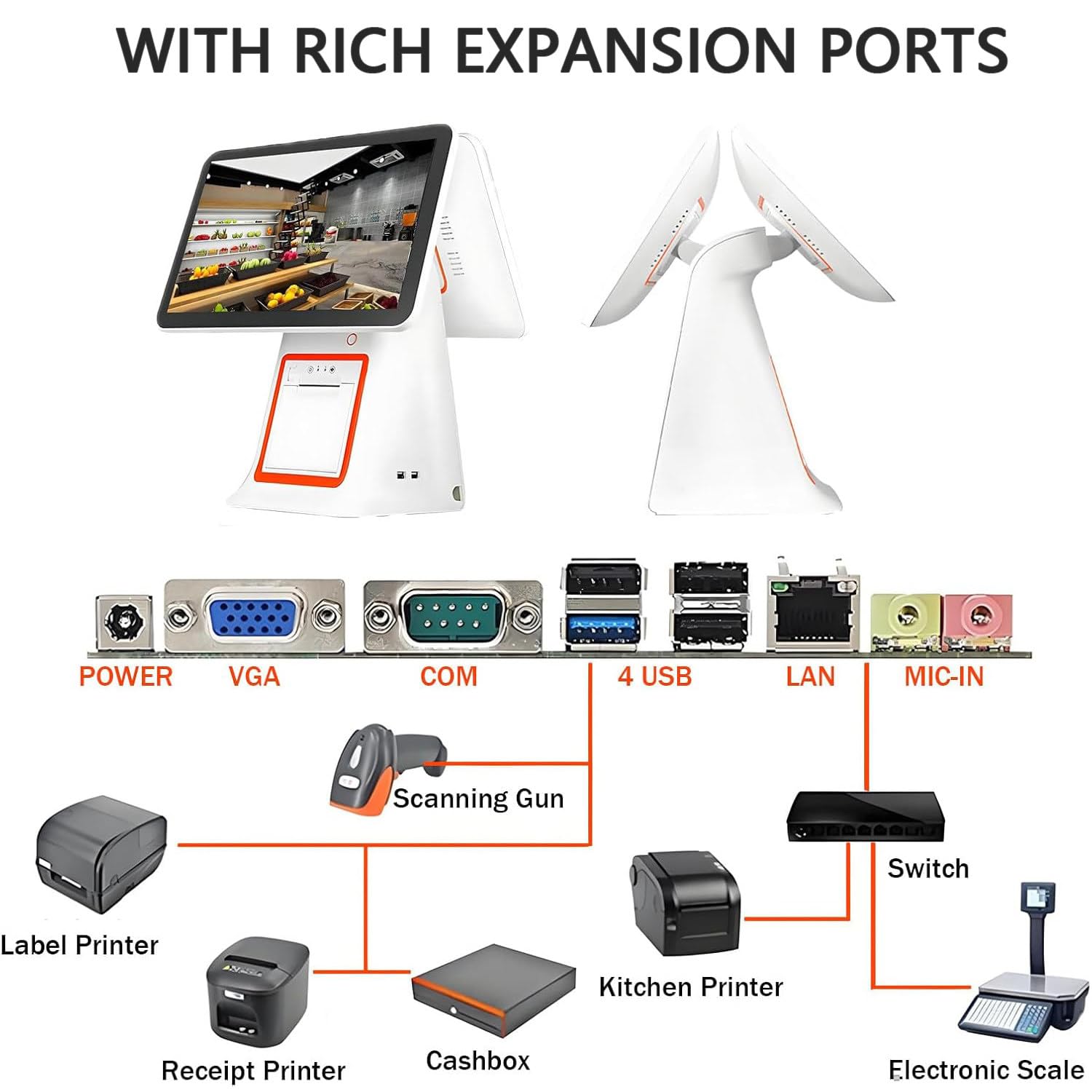 Registratore di cassa con stampante termica integrata con cassetto contanti,scanner di codici a barre,registratore di cassa touch screen per piccole imprese Registratore di cassa tutto in uno Black-A
