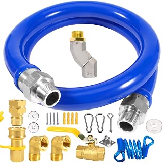 48 inch Commercial Gas Hose Connector Kit, 1675KIT48 Safety System Kit,Flexible Blue Gas Hose Kit,Gas Line Hose with 3/4" Quick Disconnect, Swivel Head,Restraining Devices for Commercial Kitchen