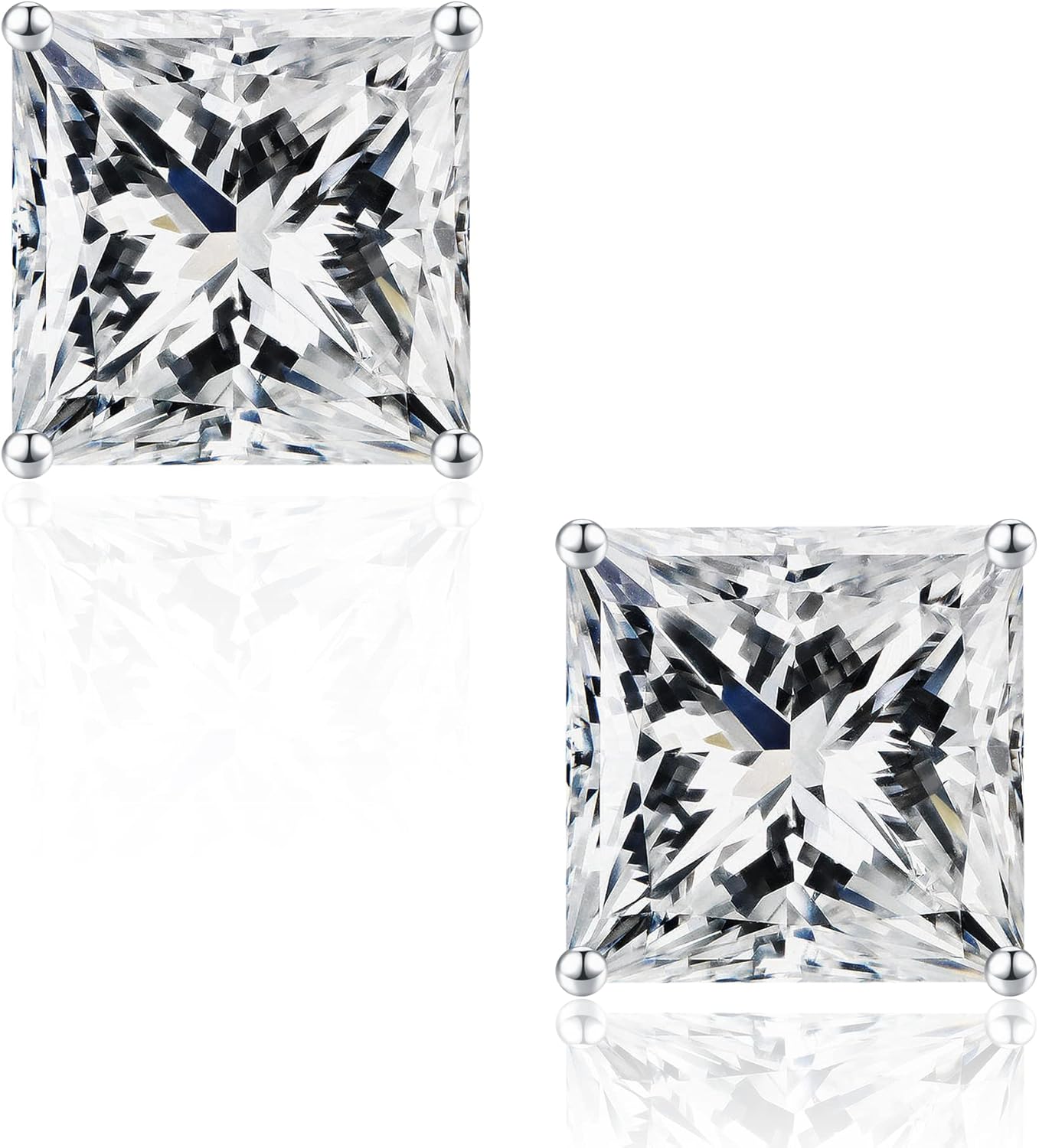 SMILEST 0.6-3ct Princess Cut Moissanite Earrings for Women, Lab Created Moissanite 14K Gold Plated 925 Sterling Silver Solitaire Stud Earrings for Women Men Jewelry Gifts Hypoallergenic Hypoallergenic