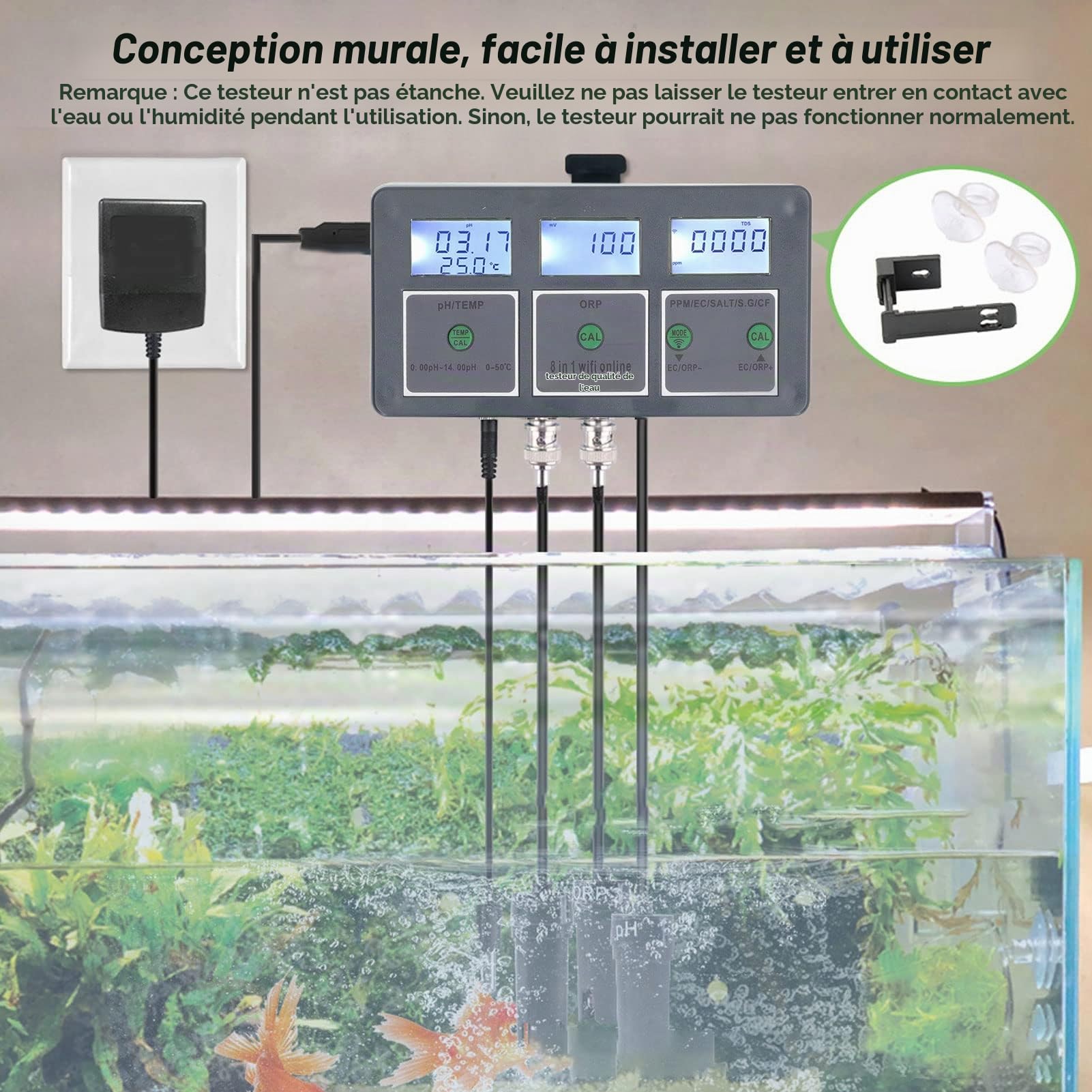 Testeur de qualité de L'eau Multi-paramètres, PH-mètre S.G PH EC SALT ORP TDS CF TEMP 8 en 1 Surveillance en Ligne Rechargeable pour Aquarium