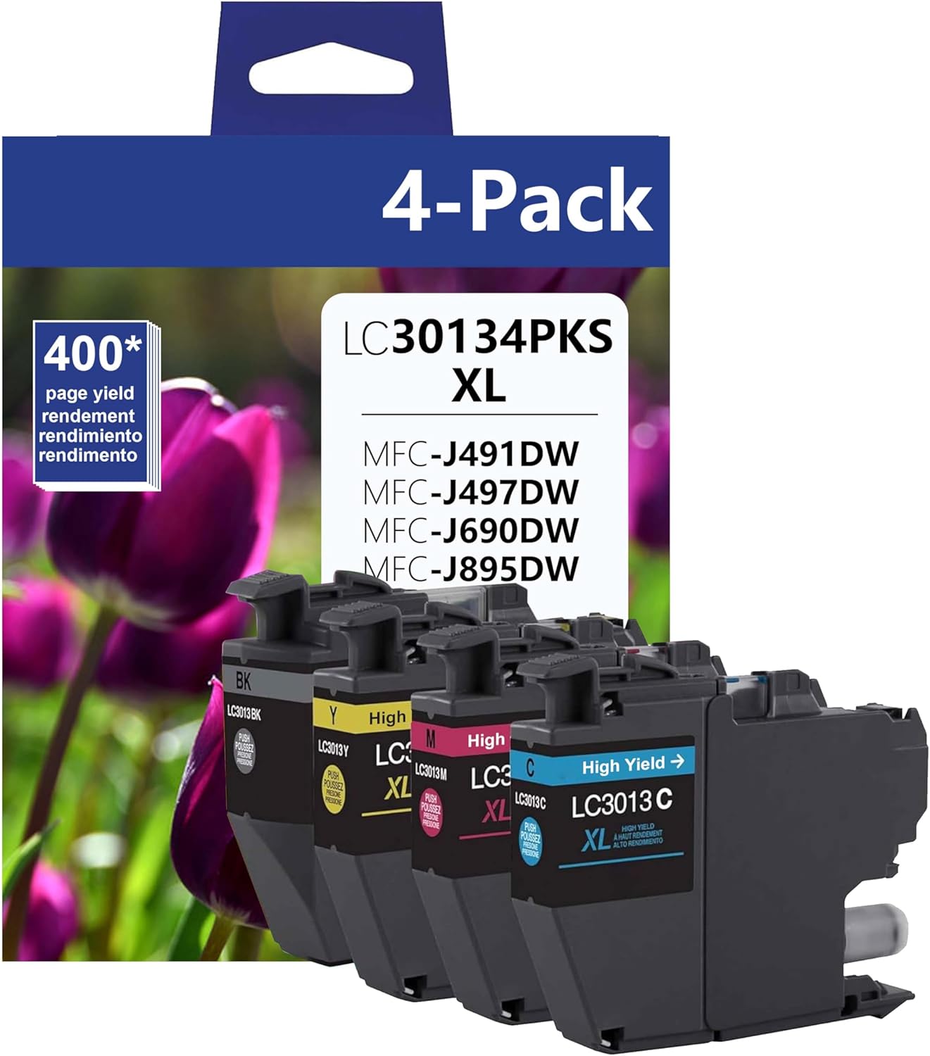 LC30134PKS High-Yield Color Ink Cartridges 4-Pack, Up to 400 Pages per Cartridge, Includes Black, Cyan, Magenta and Yellow - Replacement for Brother MFC-J491DW MFC-J497DW MFC-J895DW MFC-J690DW Printer