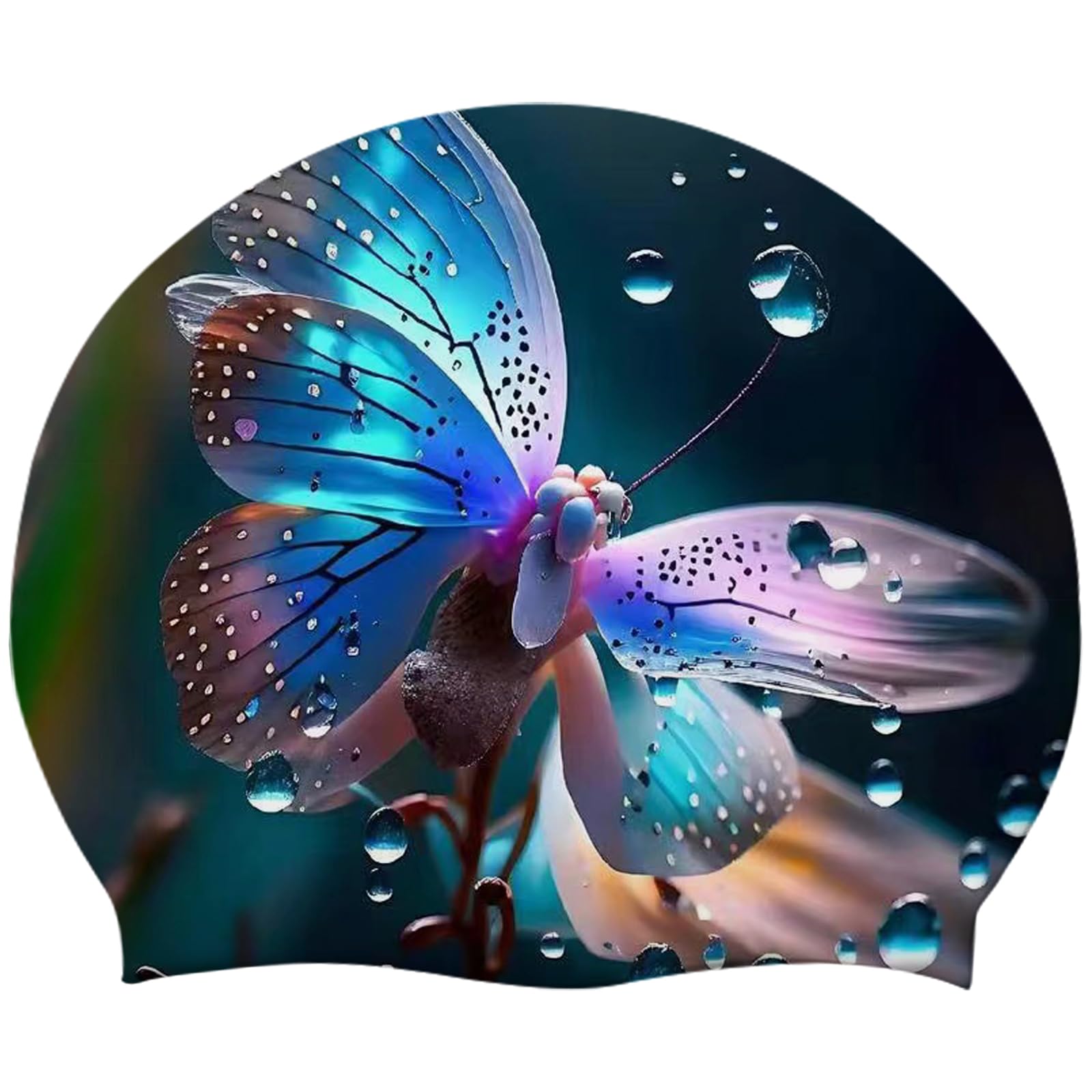 Silicone Swim Cap, Shuiqiuqian Colorful and Comfortable Swimming Cap for Women & Men, Waterproof for Training Pool & Beach, Assorted Colors Available (Dewdrop butterfly)