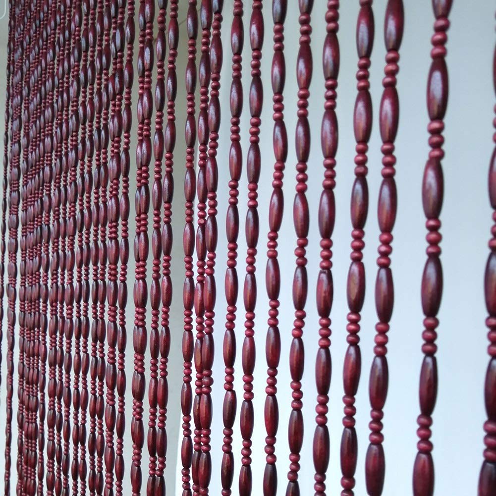 HAPPLiGNLY Curtains Beaded Door Blind Solid Wood Vintage Living Room Restaurant Home Toilet Not Winding Brown, 0.9x1.8m-31roots (Color : Brown, Size : 35 strands-100x195cm)