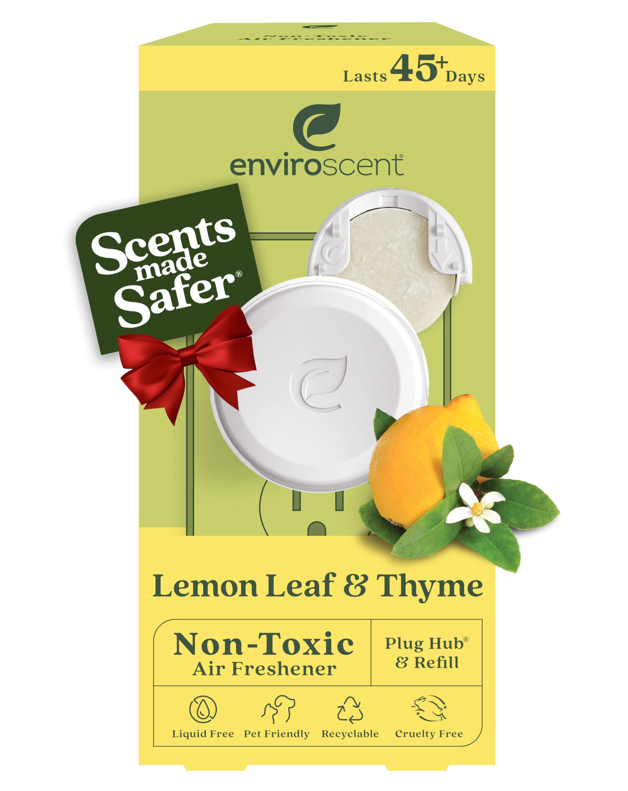 Enviroscent Non Toxic Air Freshener (Lemon Leaf & Thyme) Plug-in Air Freshener for Home,Essential Oil Plug In,Home Fragrance Last 45+ Days,1 Refillable Air Freshener Plug In & 1 Scent R