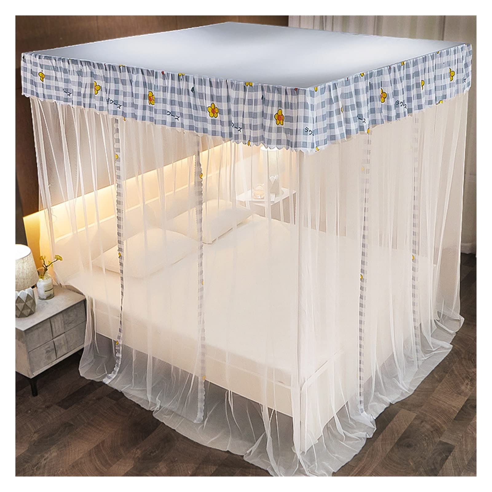 GJMSSMY Three-door mosquito net with bed curtain frame Bed Canopy various sizes Simple four-corner shed column installation (Color : A, Size : 1.2 * 2.0m)