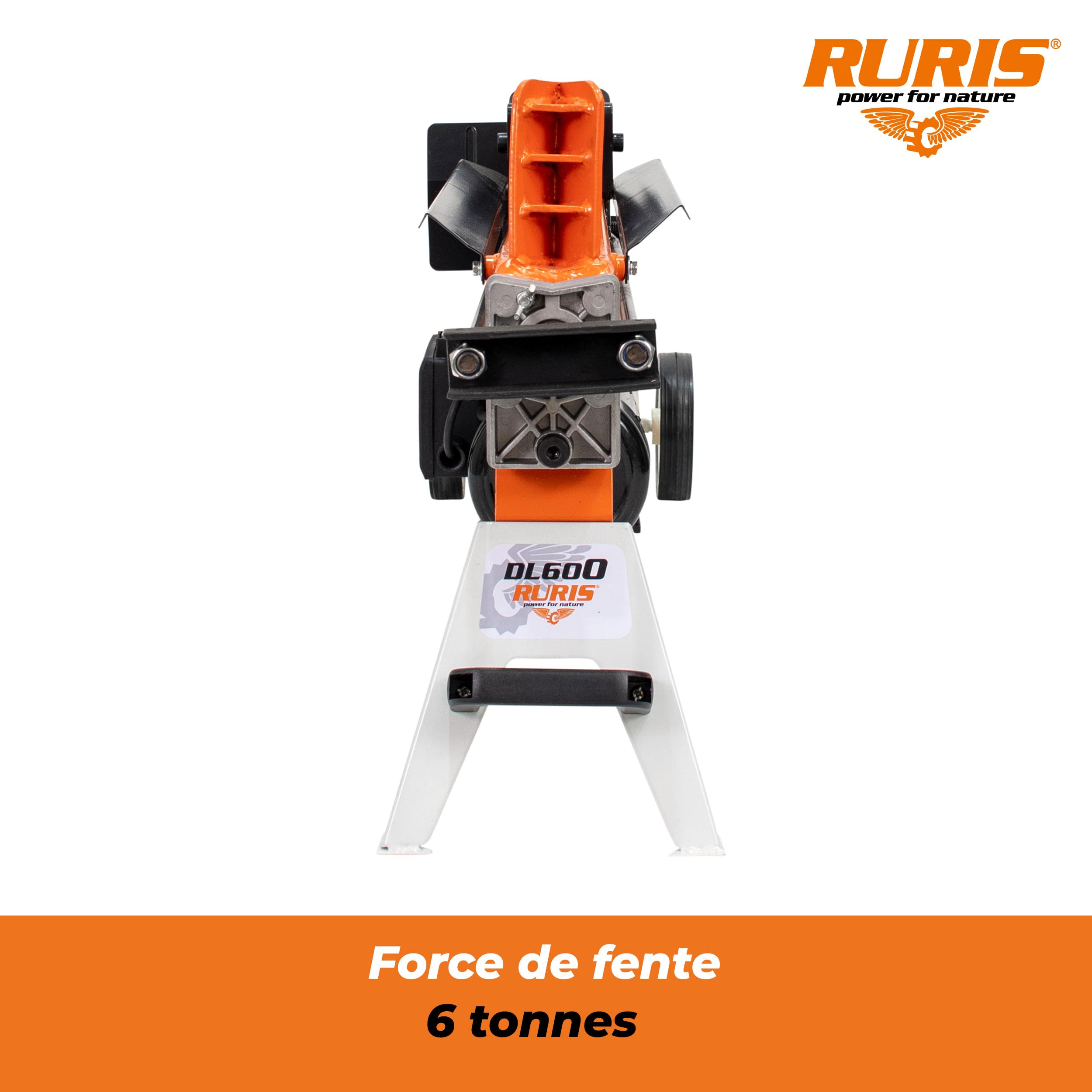RURIS POWER FOR NATURE Fendeur de Bûches Électrique DL600-6 Tonnes, 2200W, 230V, Longueur Max 52 cm, Diamètre 25 cm, Compact et Transportable, pour Bois de Chauffage