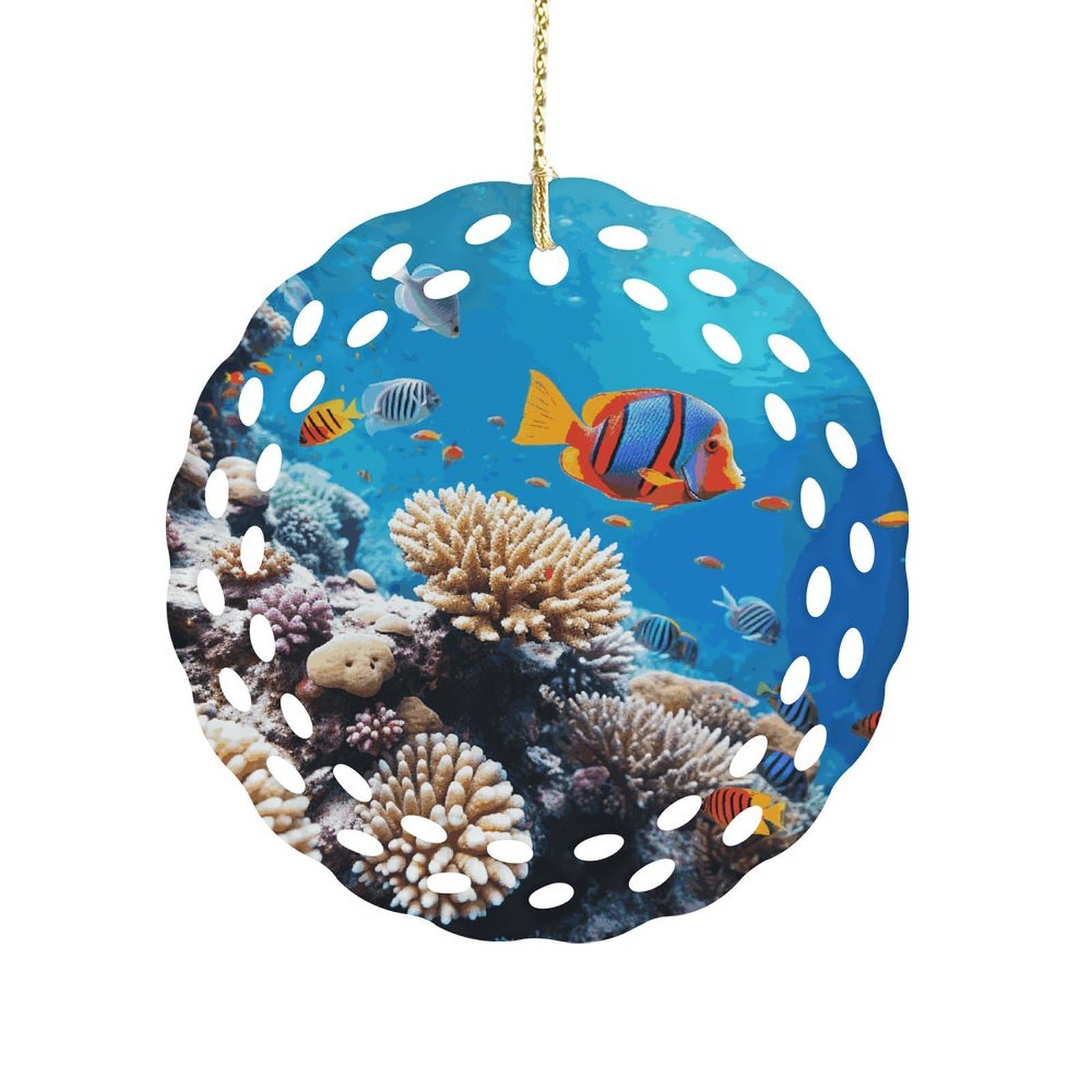 Ocean Tropical Fish Coral Christmas Ornament Holiday Hanging Decoration Xmas Tree Keepsake Personalized Xmas Tree Ornament Round Ceramic Ornaments for Keepsake Gifts Ideas Home Decor
