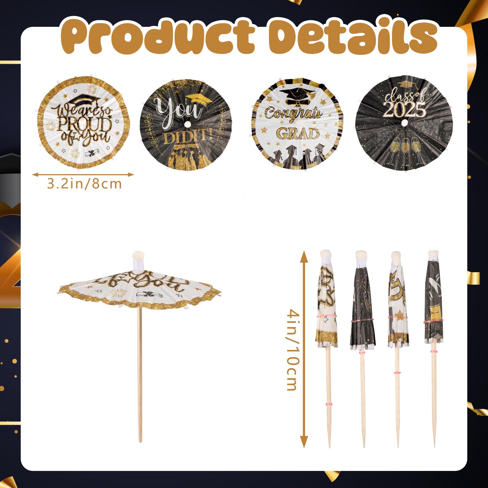 200 Pcs Graduation Drink Umbrellas Cocktail Picks,Graduation Cupcake Topper Graduation Paper Drink Umbrella Toothpicks for Graduation Party Decorations
