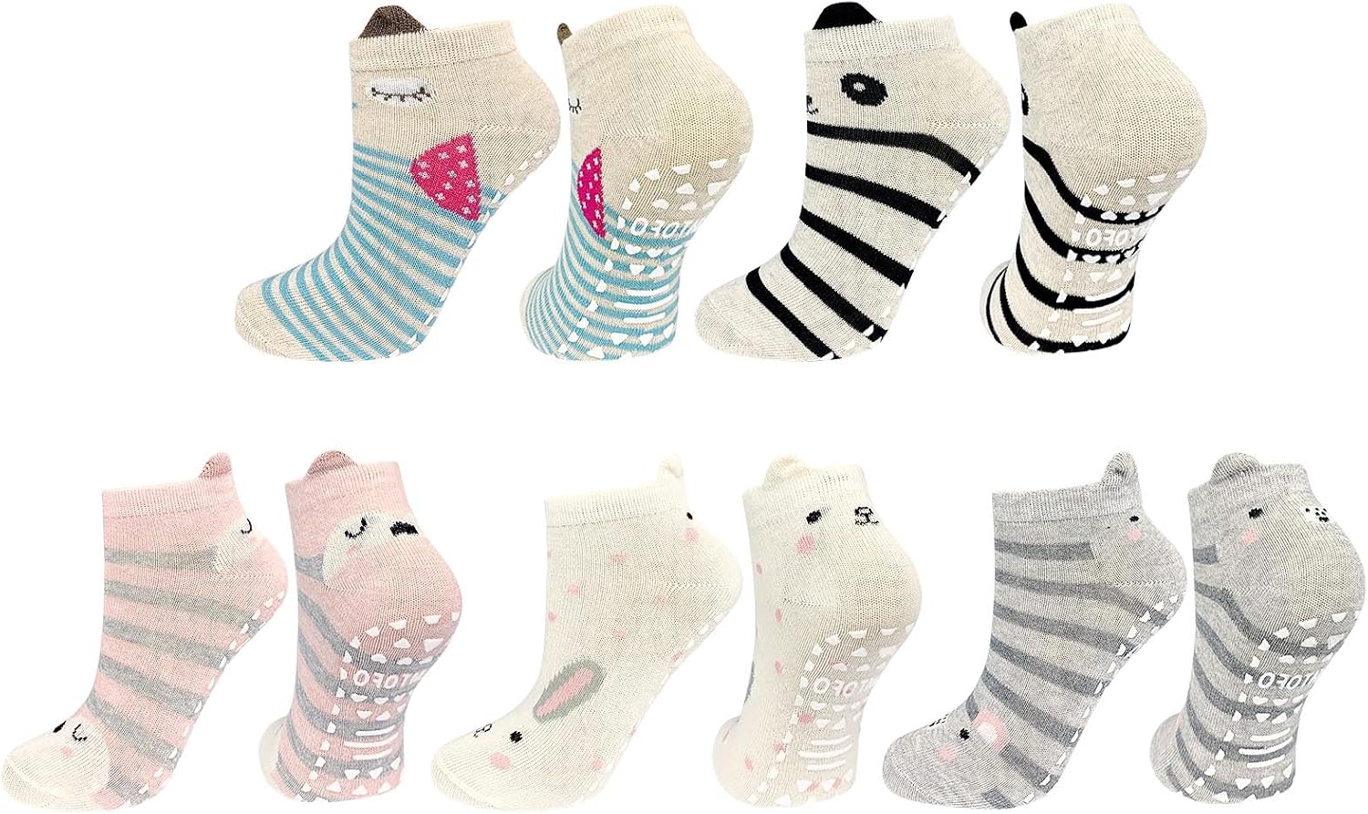 Hellomamma Non-Slip Socks for Kids Girls: Cute Animal Cotton Socks with Grips for Toddlers & Children – Anti Skid for Indoor