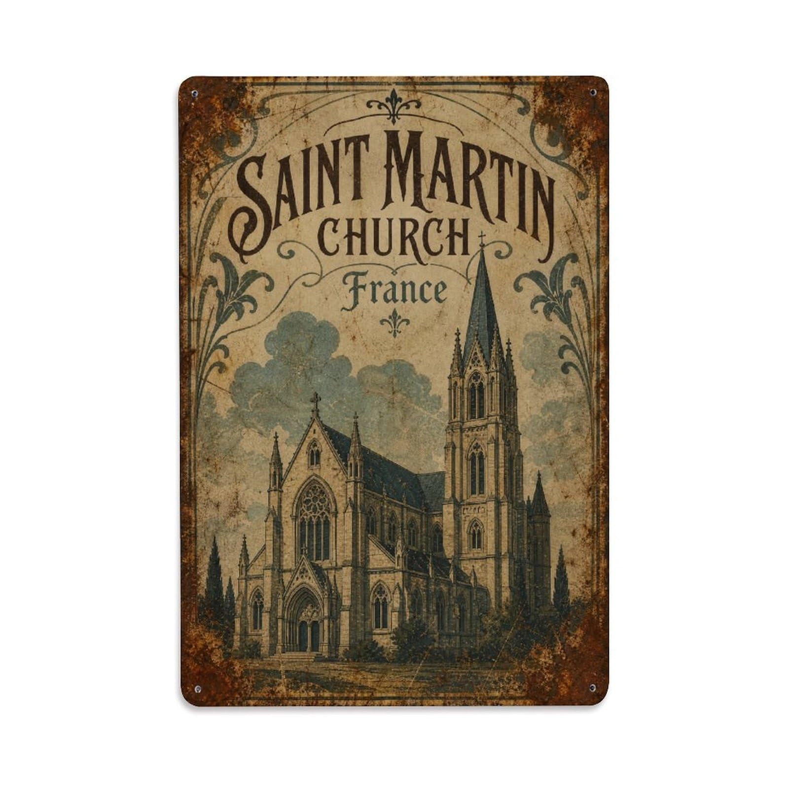 Gead 8X12inch Style Vintage Travel Colmar France Church Metal Tin Sign