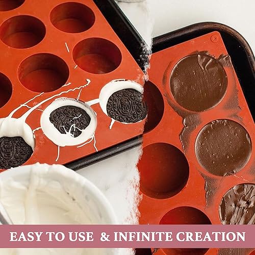 Miniatura 5 de Oreo - Moldes de silicona de 2 unidades, cilindro redondo de 12 cavidades de 2.1 pulgadas, molde para galletas Oreos cubierto de chocolate, moldes