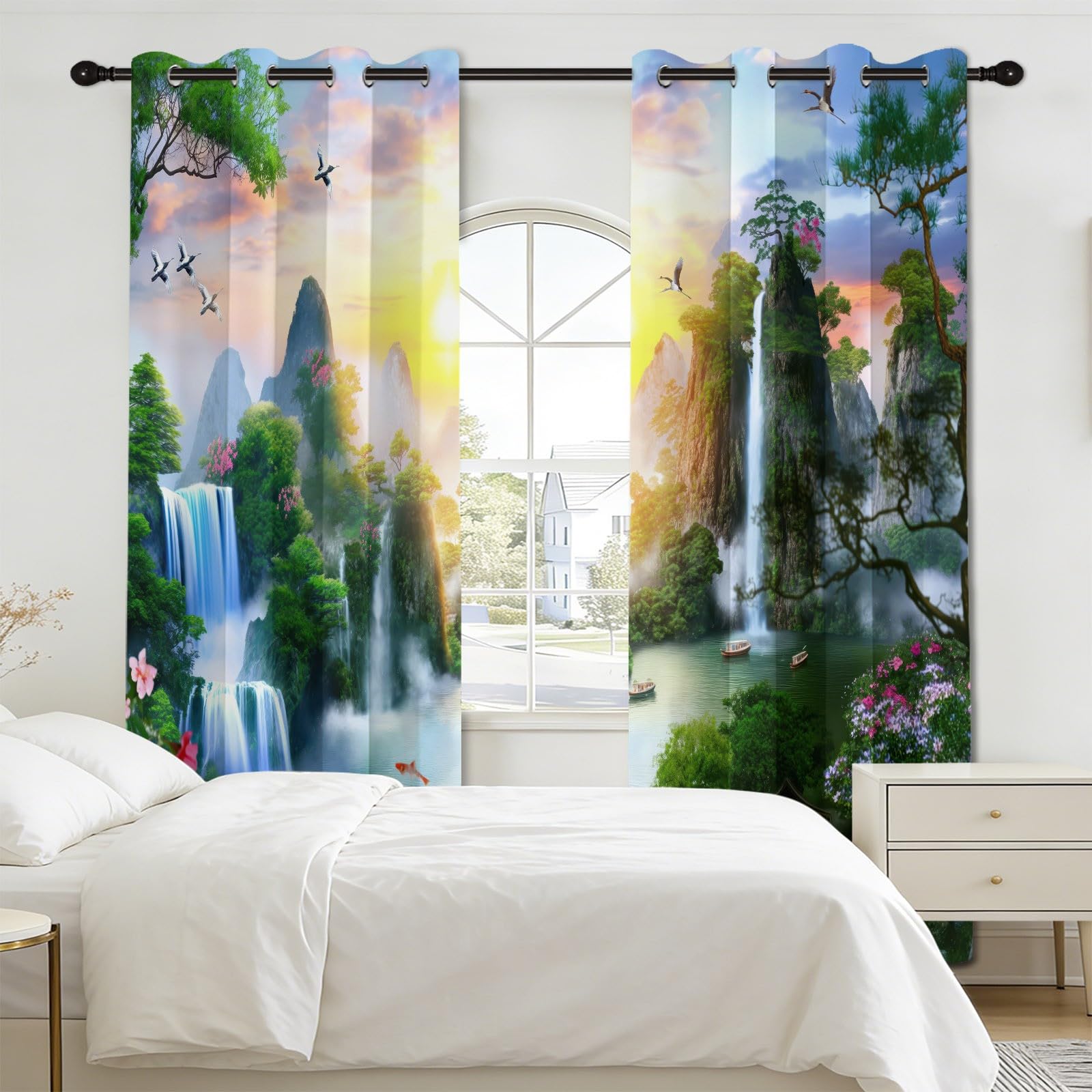 Orientalne zasłony zaciemniające w stylu vintage, 140 l x 200 cm, wodospad koi, dekoracja okienna salonu, sypialni, izolacja termiczna, 2 panele