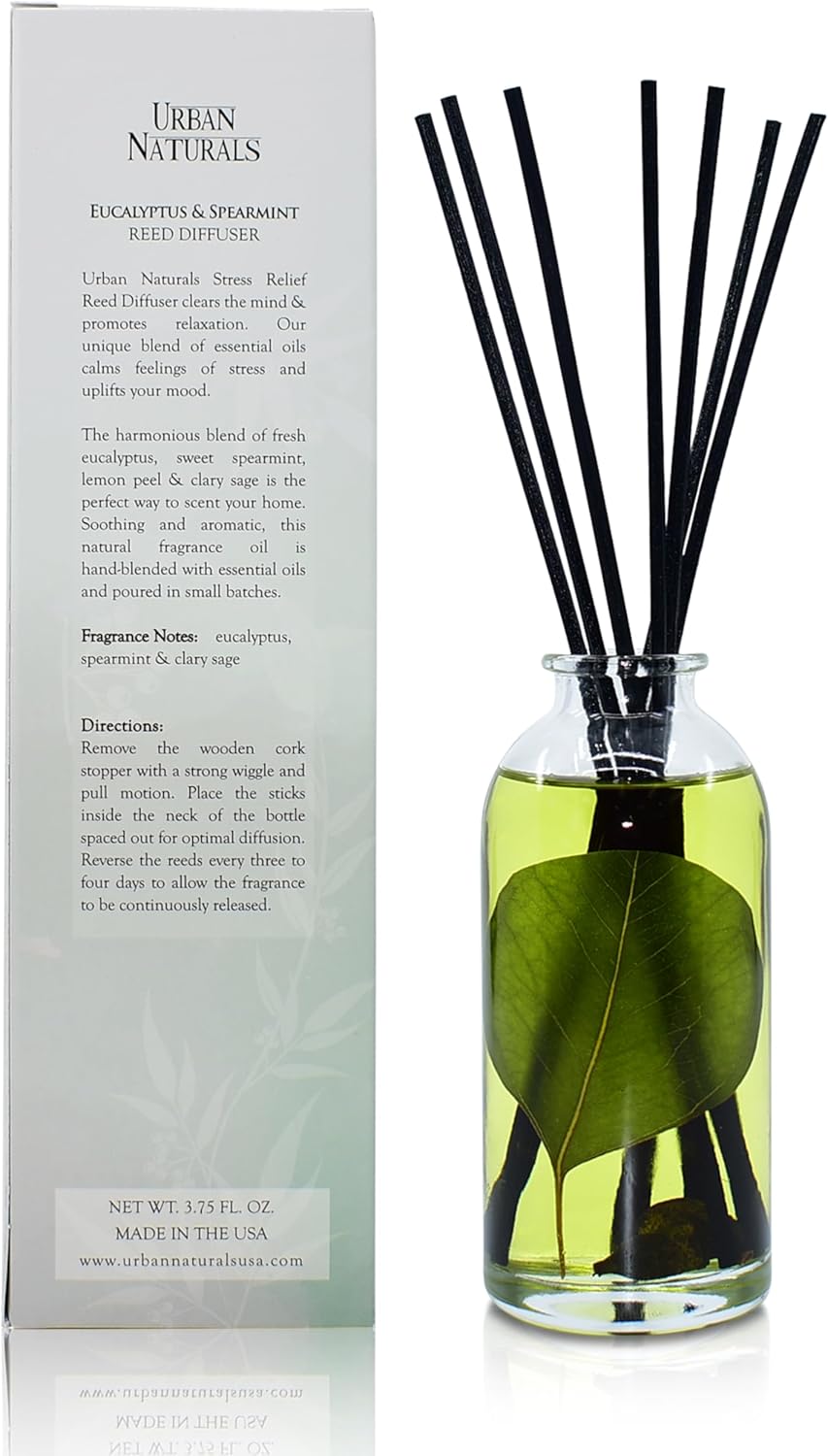 Urban Naturals Eucalyptus Spearmint Stress Relief Aromatherapy Diffuser Gift Set | Fragrance Your Space | Fresh Scented Room Freshener + Home Decor | Home Gift Idea. Vegan. - Image 4