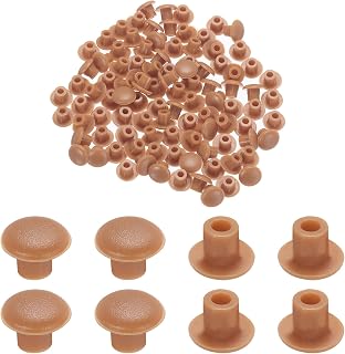 MECCANIXITY 100pcs Plastic Hole Plugs, 5mm (3/16 Inch) Dull Red Screw Caps Cover Snap in Locking Round Button Top Shelf Plugs for Cabinet Cupboard Bookcase License Plate Furniture