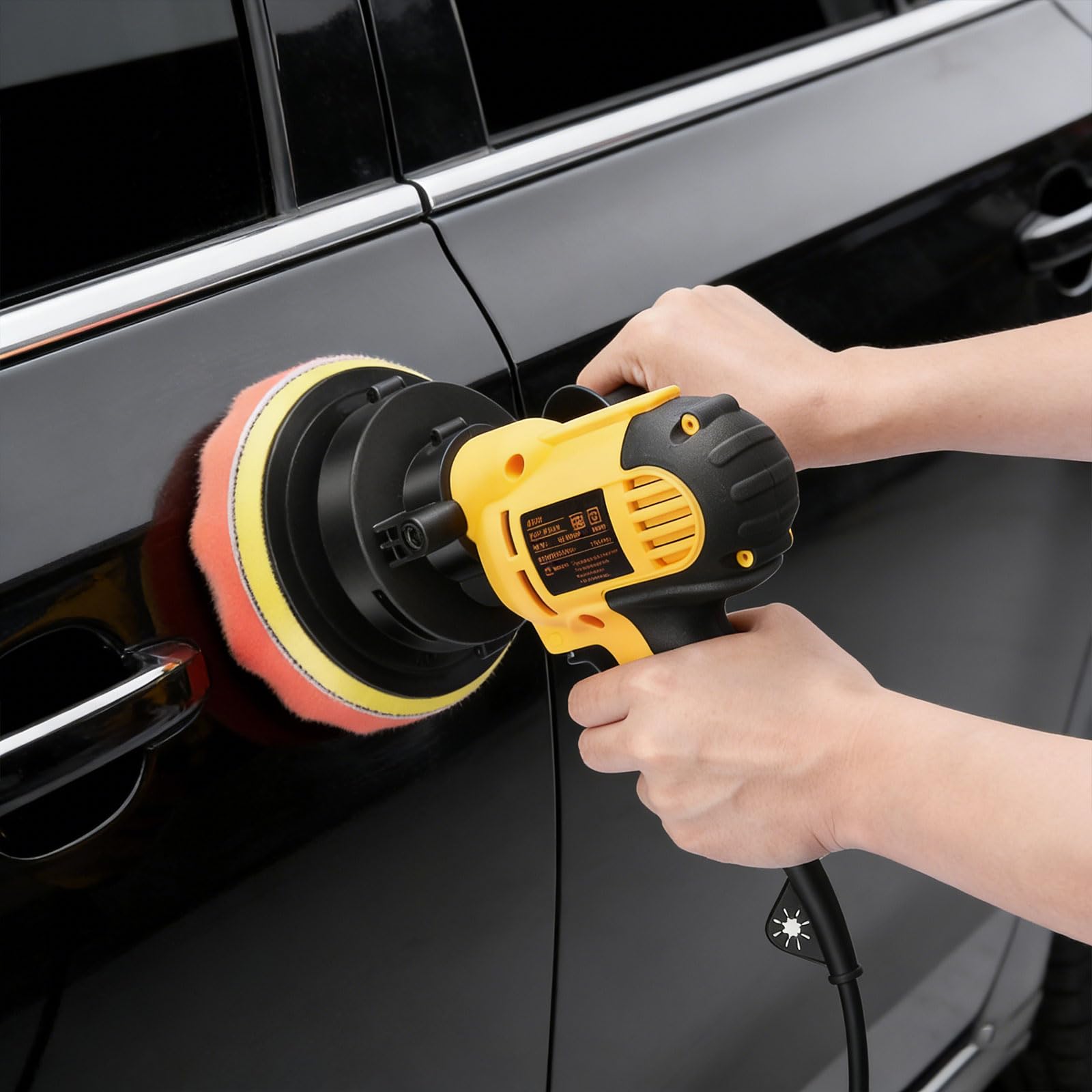 Pulidora Coche, 700W Pulidor de Autos con 6 Velocidades Variables 600-3700RPM Polidora Auto, Mango Desmontable y 5 Almohadillas de Pulido Desmontables para Autos, Pulido, Encerado