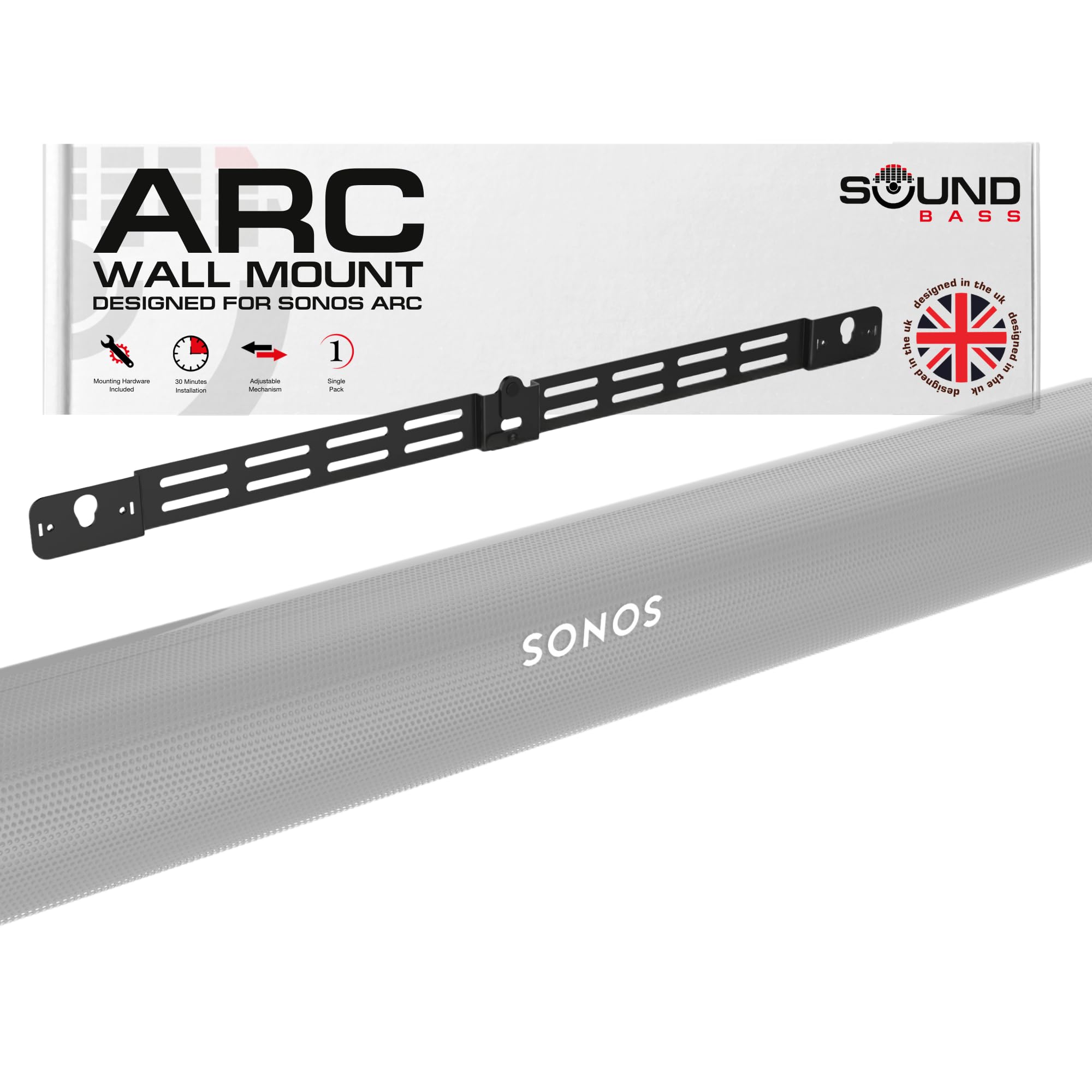 Soundbass Arc Wall Mount Bracket, Black, Compatible with Sonos Arc