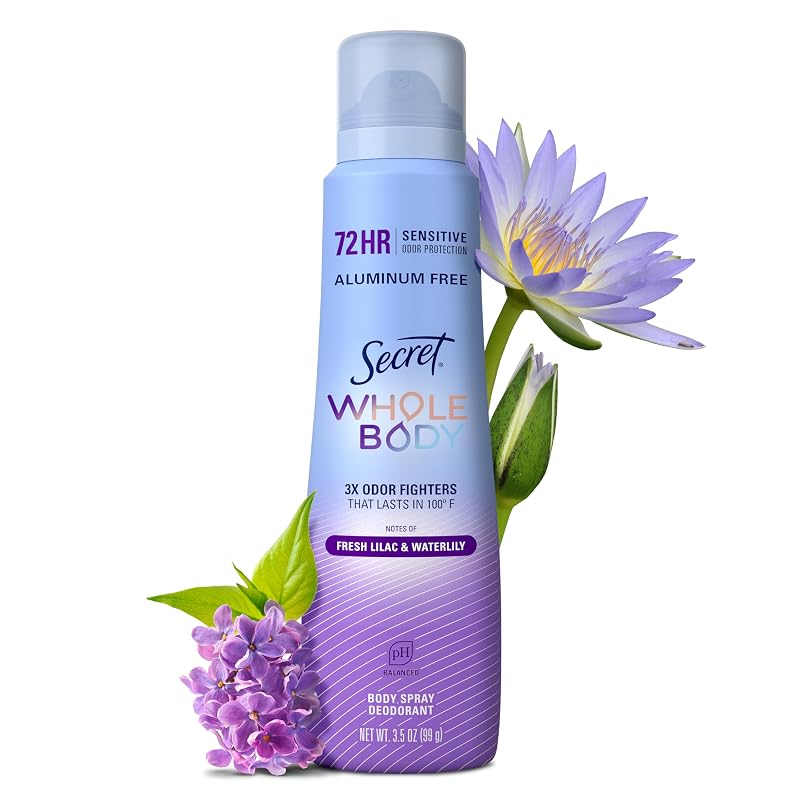 Desodorante corporal em spray Secret Fresh Lilac & Waterlily, sem alumínio, 100 mL