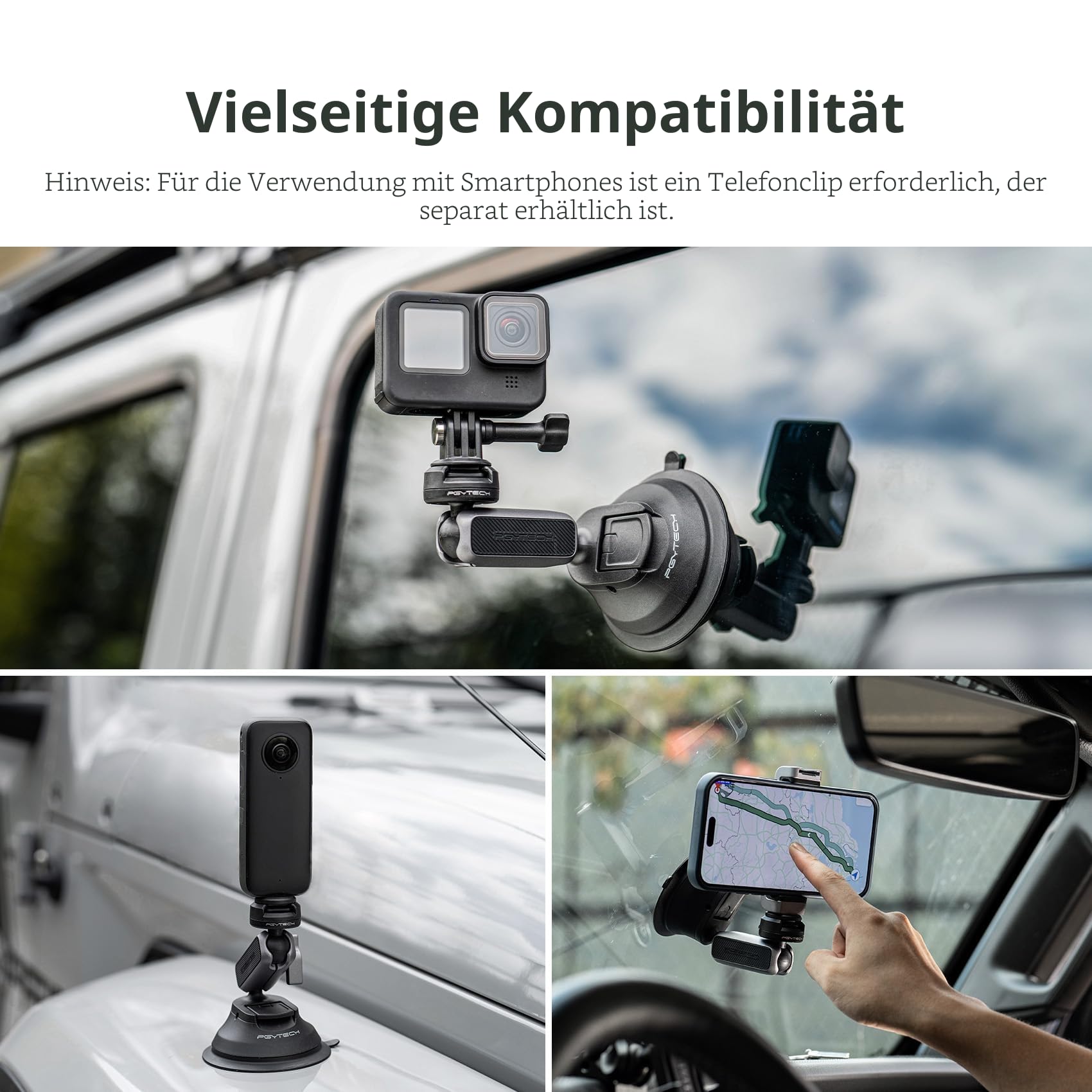 PGYTECH CapLock Saugnapf Auto Halterung Suction Cup Car Mount für DJI OSMO 360/Action 6/Pocket 4/3, für Gopro Hero 13/12, für Insta360 Ace Pro 2/X5 Action-Kam Zubehör mit 360° Doppelkopf Kugel