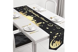 2Pcs Eid Mubarak Table Runner Ramadan Black Gold Table Runner