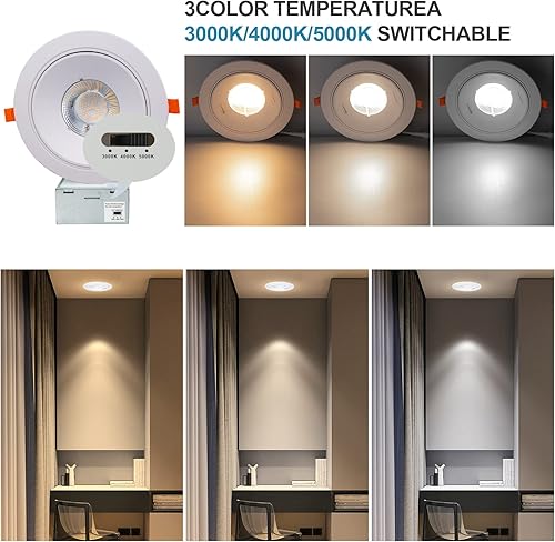 Miniatura 5 de Paquete de 6 luces LED empotrables y cardán de 6 pulgadas, iluminación empotrable LED ajustable en ángulo de 6 pulgadas, 3000 K4000 K5000 K, luz de