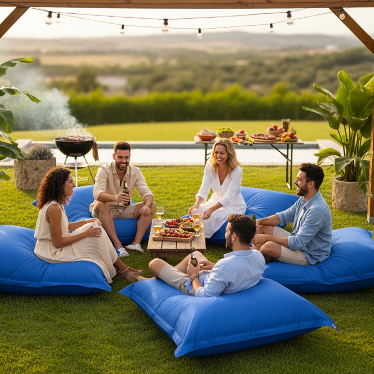 LIVEDECO Pouf Extérieur Bleu BiG52 Iron RAW