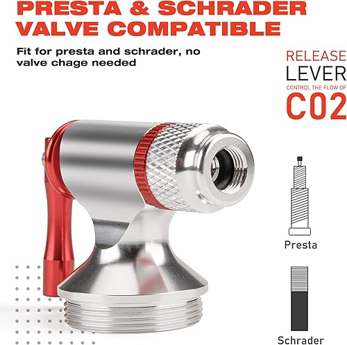 Miniatura 5 de Kits de inflado de CO2, compatible con válvulas Presta y Schrader, bomba de neumáticos de bicicleta de CO2 para bicicletas de montaña y carretera