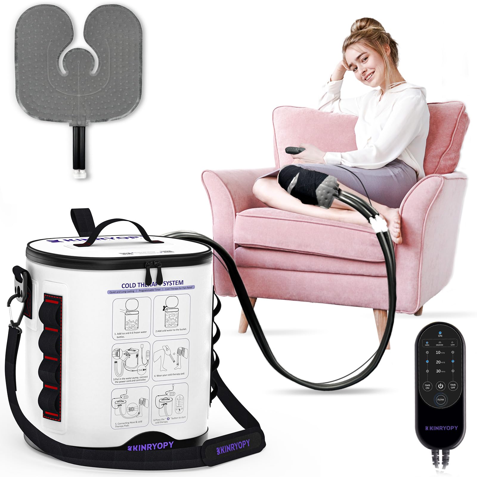 Photo 1 of Cold Therapy Machine with Programmable Timer, Portable Ice Machine for Knee After Surgery, Knee Replacement Recovery System, Cryotherapy Pain Relief w/Compression Pad