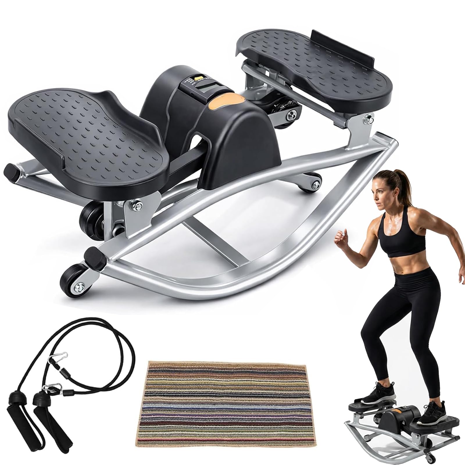 Rock Stepper de lado a lado, mecedora para hacer ejercicio en casa, con pantalla digital, máquina de entrenamiento para piernas y glúteos, mini The Rock Stepper para el hogar, apartamento, oficina