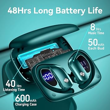 bmani 2 Sets Wireless Earbuds Bluetooth Headphones 48hrs Play Back Sport Earphones with LED Display Over-Ear Buds with Earhooks Built-in Mic Headset for Workout Green+Blue