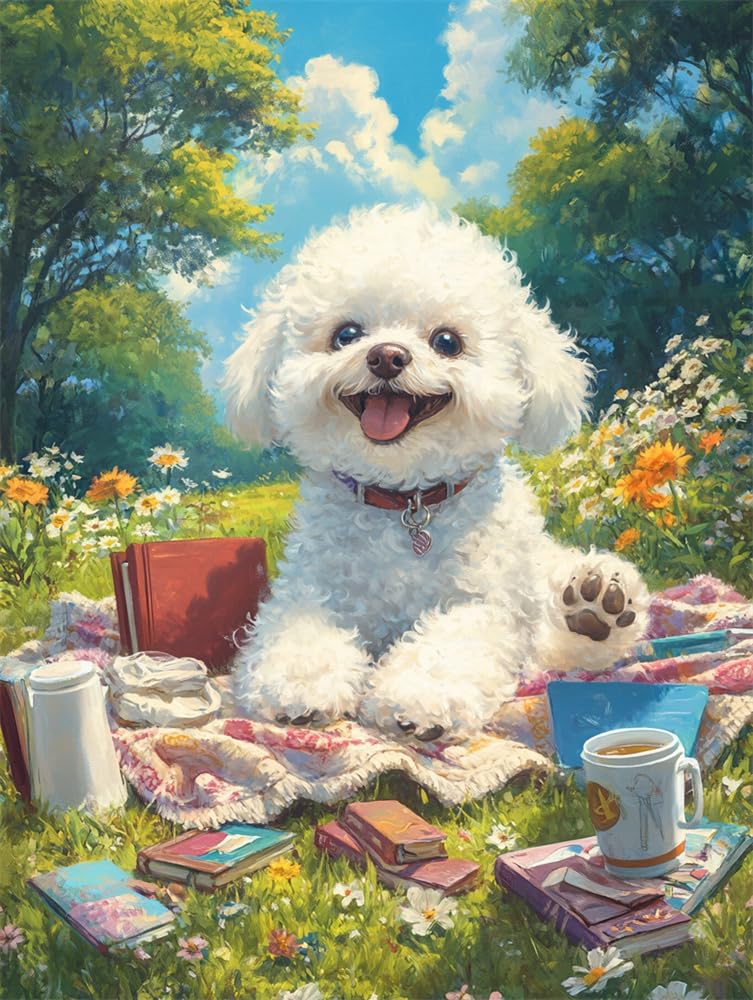 14Ct Cross Stitch,White Bichon Frise Puppy,15.7X19.7Inch (40X50Cm) 14 Count Counted Stamped Pre Printed Cross Stitch Embroidery Kits For Adults Beginners Starter Advanced Easy Crossstitch Pa