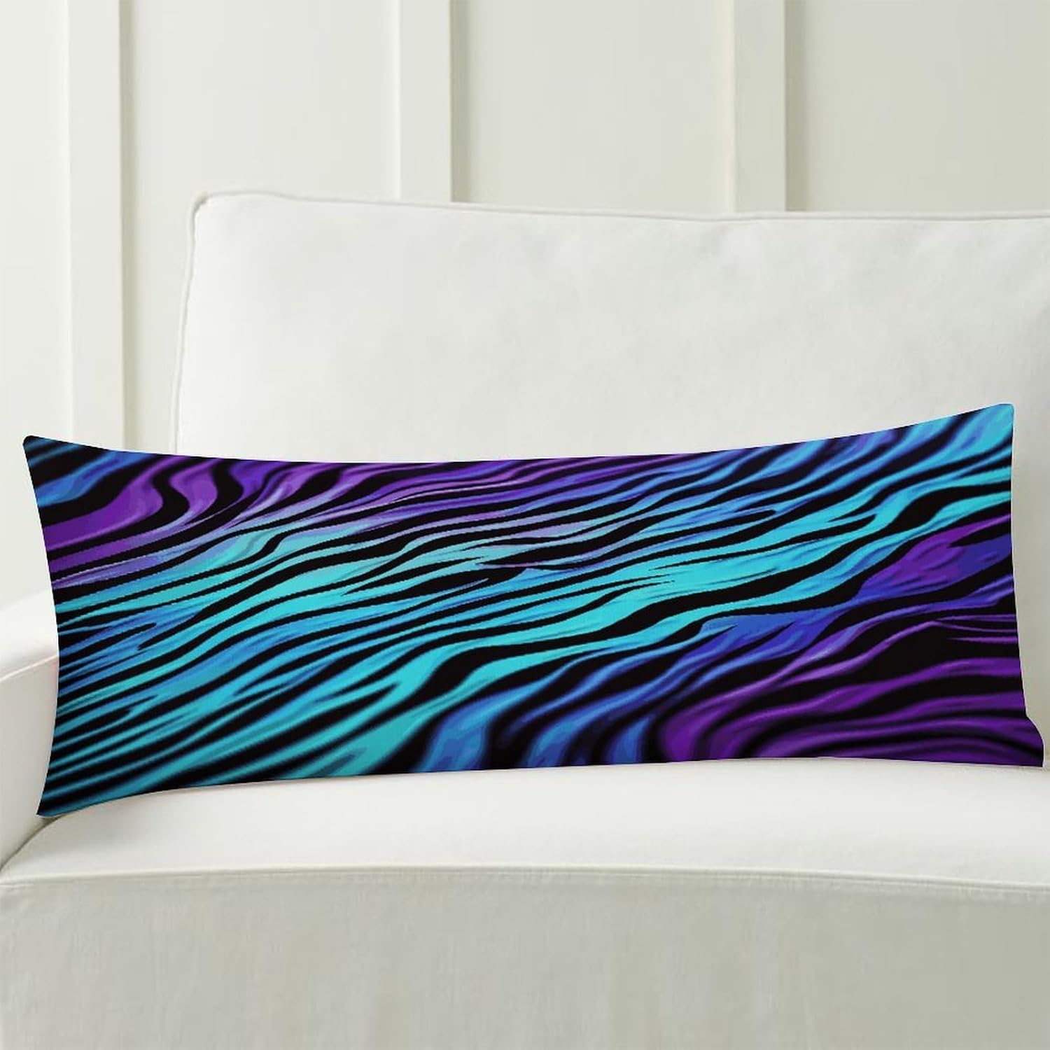 Purple Blue Green Camouflage Zebra Stripes Pillowcase Decorative Body Pillow Cover Soft Full Long Pillow Case Breathable Large Body Pillowcase Cute Cozy Pillow Sham for Bed Couch Sofa 18.9 X 53 Inch