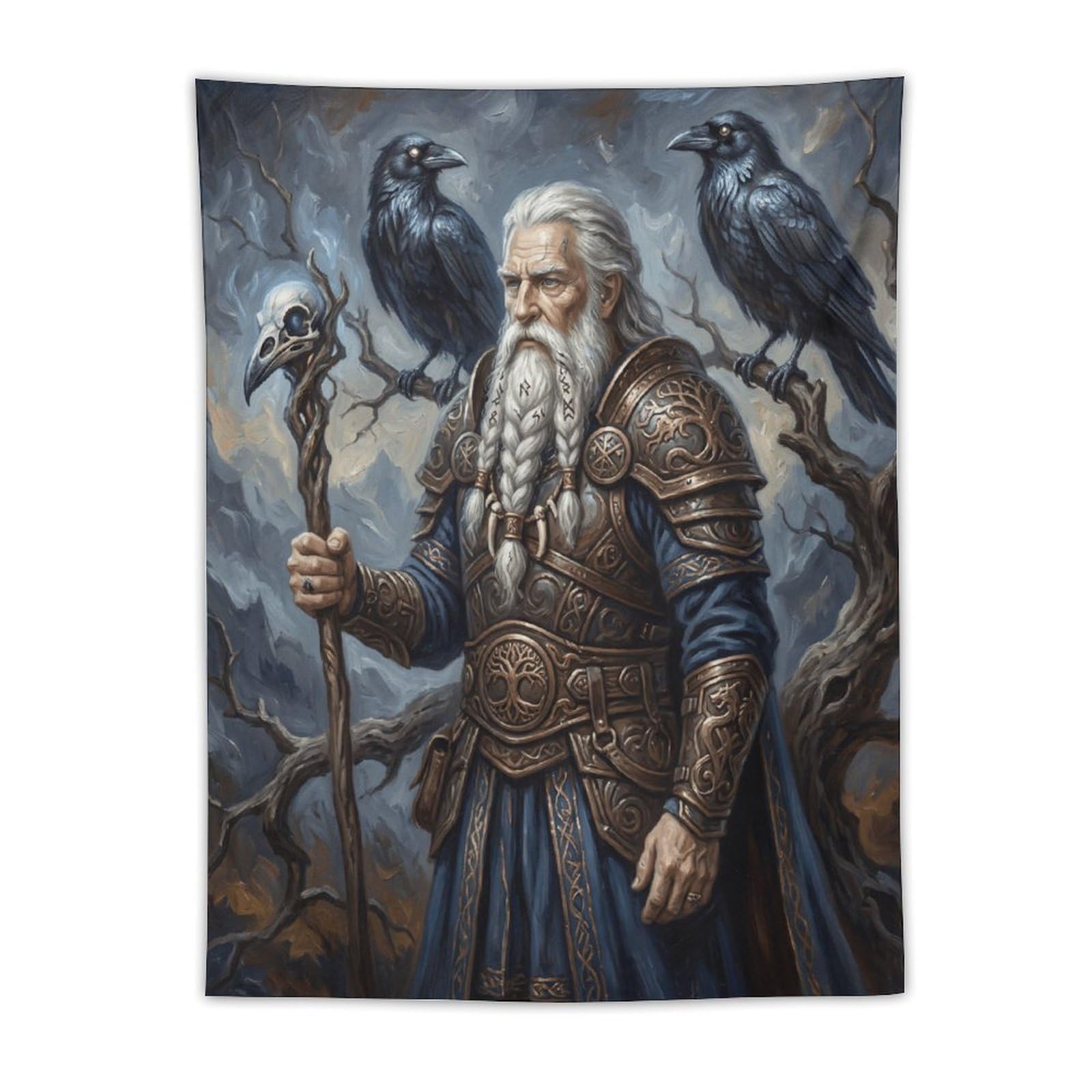 H3B8U2Y5 Norse Mythology Odin Wall Tapestry, Mythic God Portrait