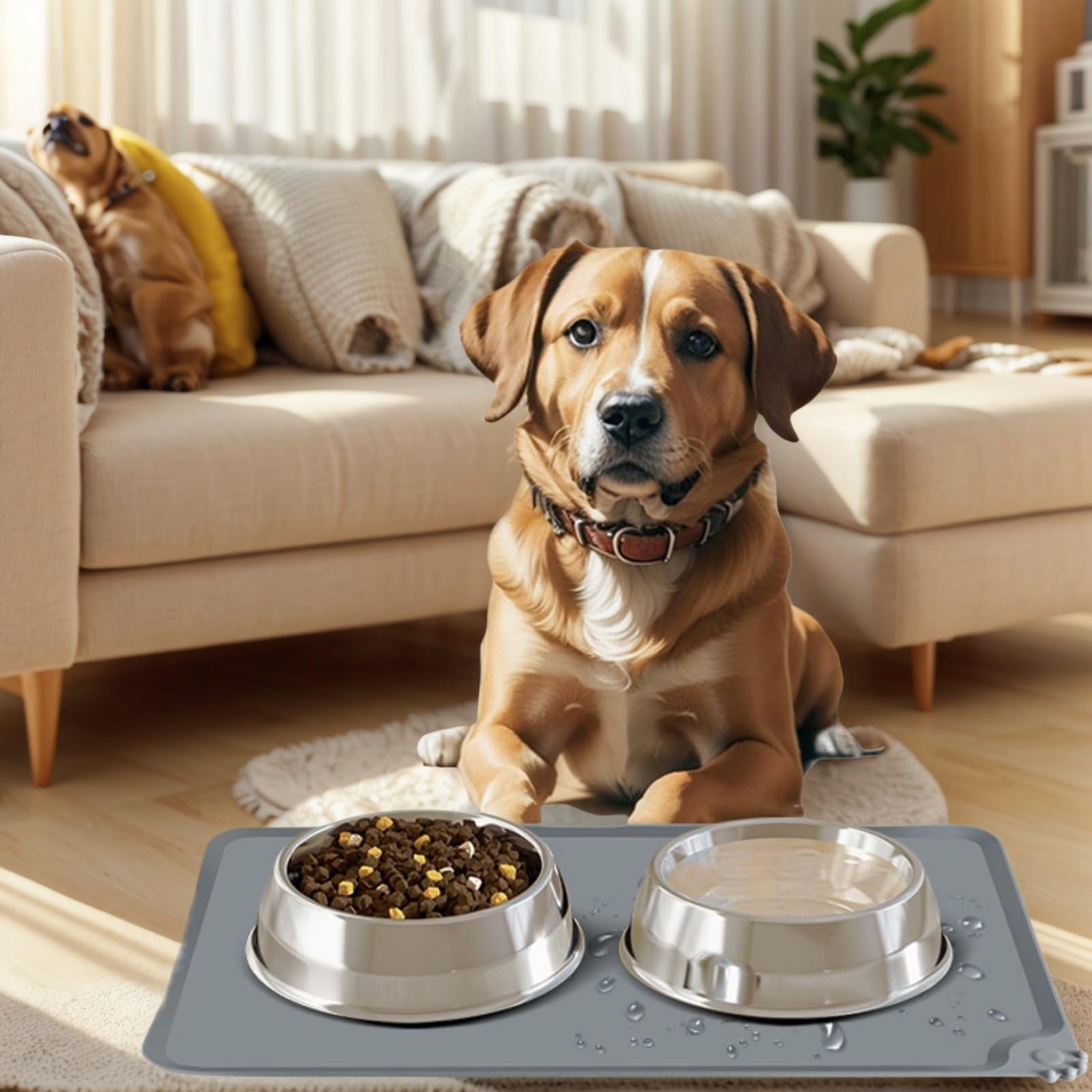 JBD Silicone Dog Food Mat 19x12in - Gray, Blue, Green, Pink, Black Waterproof Non-Slip Dog Bowl Mat | Heat Resistant & Dishwasher Safe | Messy Eater & Hardwood Floor Protector(Gray, Medium)