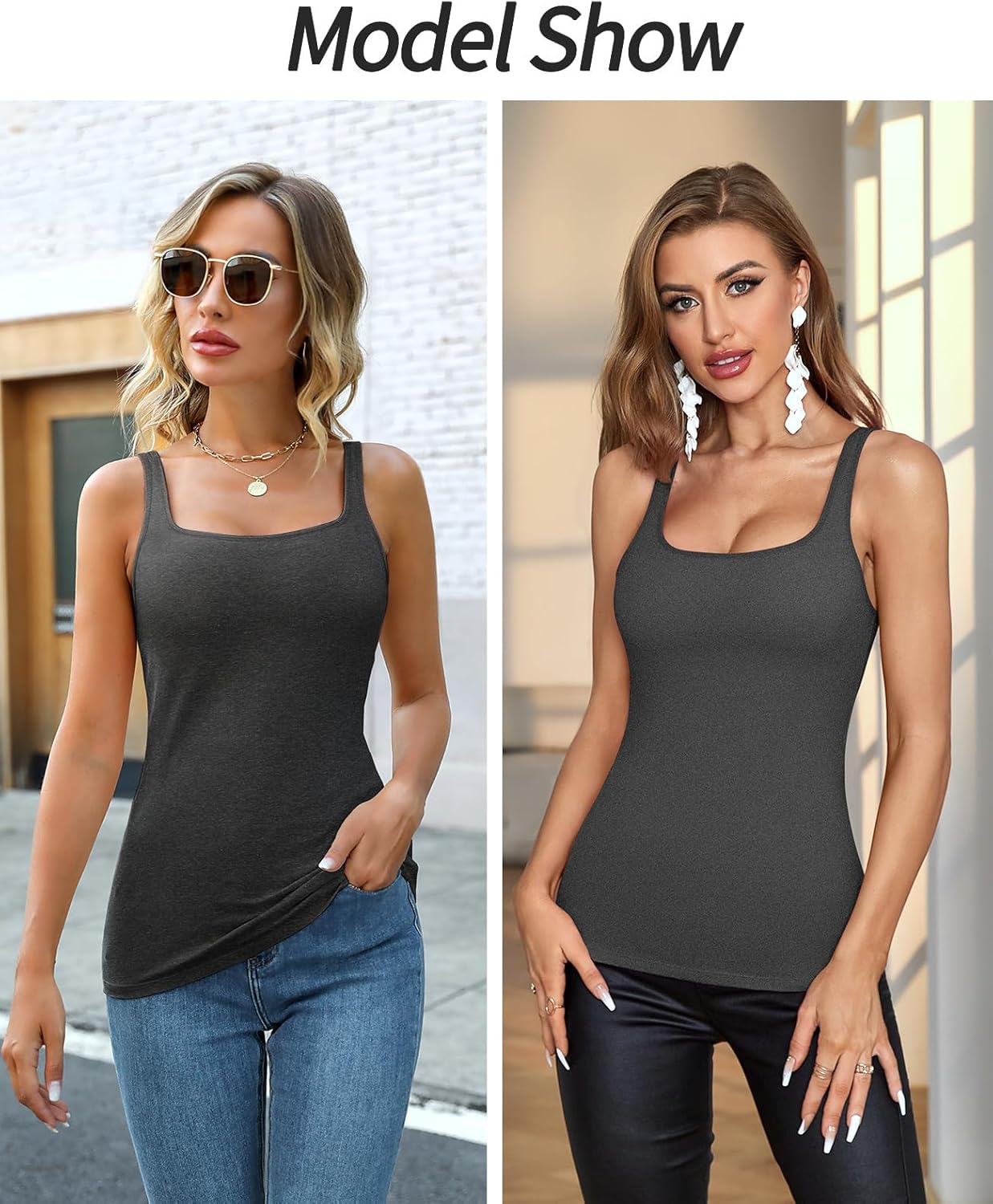 V FOR CITY Women's Cotton Tank Top with Shelf Bra Adjustable Wider Strap Camisole Basic Cami Tanks - Image 2