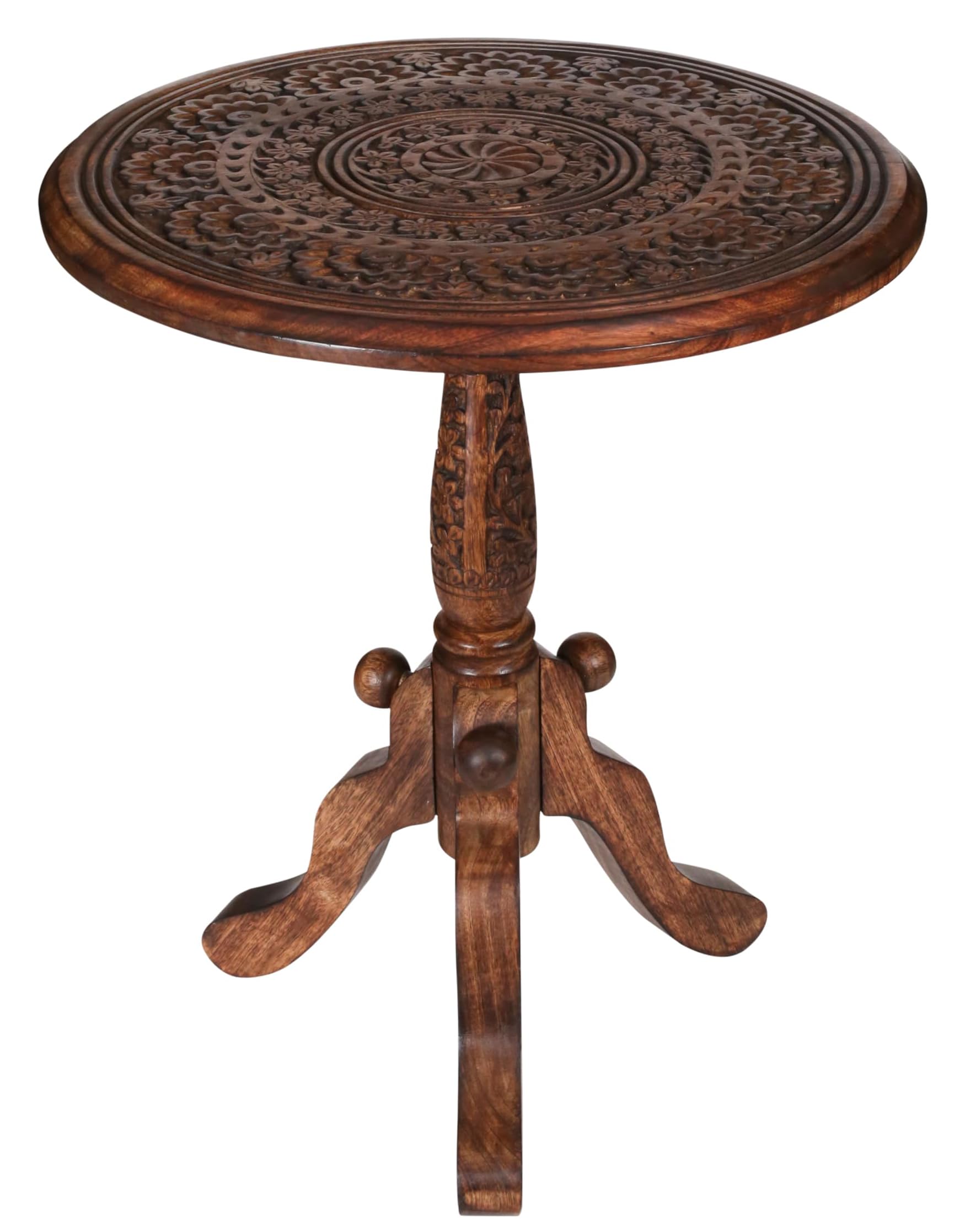 Round Side Table 18x21, Handcrafted Carved Solid Wood