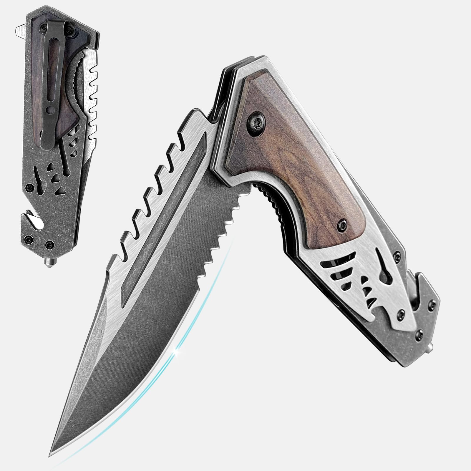 NICDUFHY 5 IN 1 Multitool Folding Serrated Knife for Camping Hiking